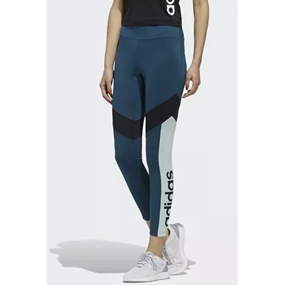 Adidas Blue & Teal Colorblock Climalite Logo Activewear Leggings size Small